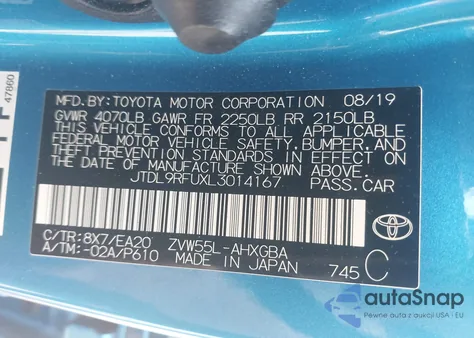 2020 Toyota Prius Xle Awd-E from USA, damaged, VIN JTDL9RFUXL3014167
